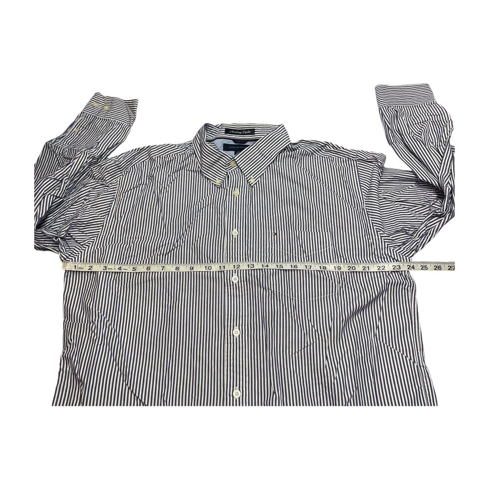 Tommy Hilfiger Frankie Poplin Shirt Men XL Navy White Striped Cotton Button-Down - Picture 4 of 7